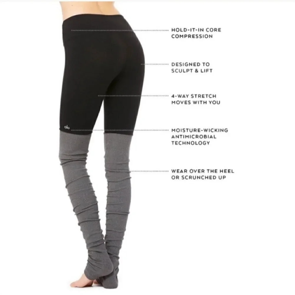 Alo Yoga Ice Goddess Ribbed Legging Purple & Grey Extra Long Stretch XS 2-4